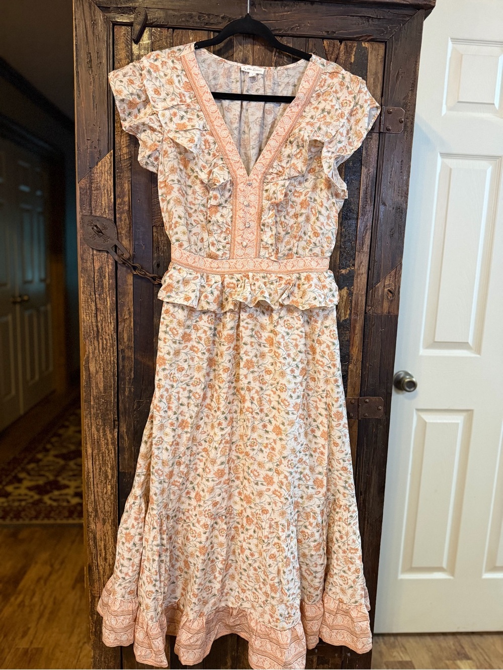 By The River Floral Maxi Dress L Boho Ruffle Prairie Cottagecore modest